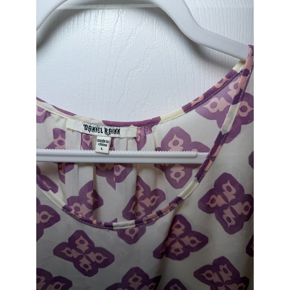 Daniel Rainn Purple Pink Geometric Sheer Blouse Women's Large - Picture 3 of 4